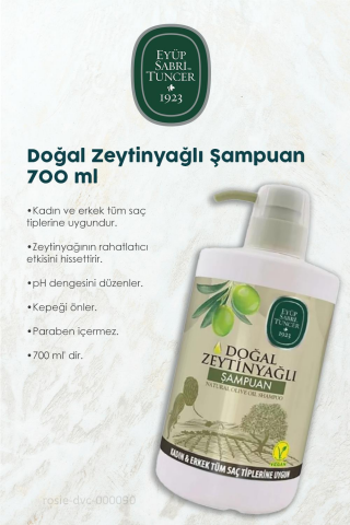 3'lü Eyüp Sabri Tuncer Doğal Zeytinyağlı Şampuan 700 ml ve %100 Pamuk ROSIE