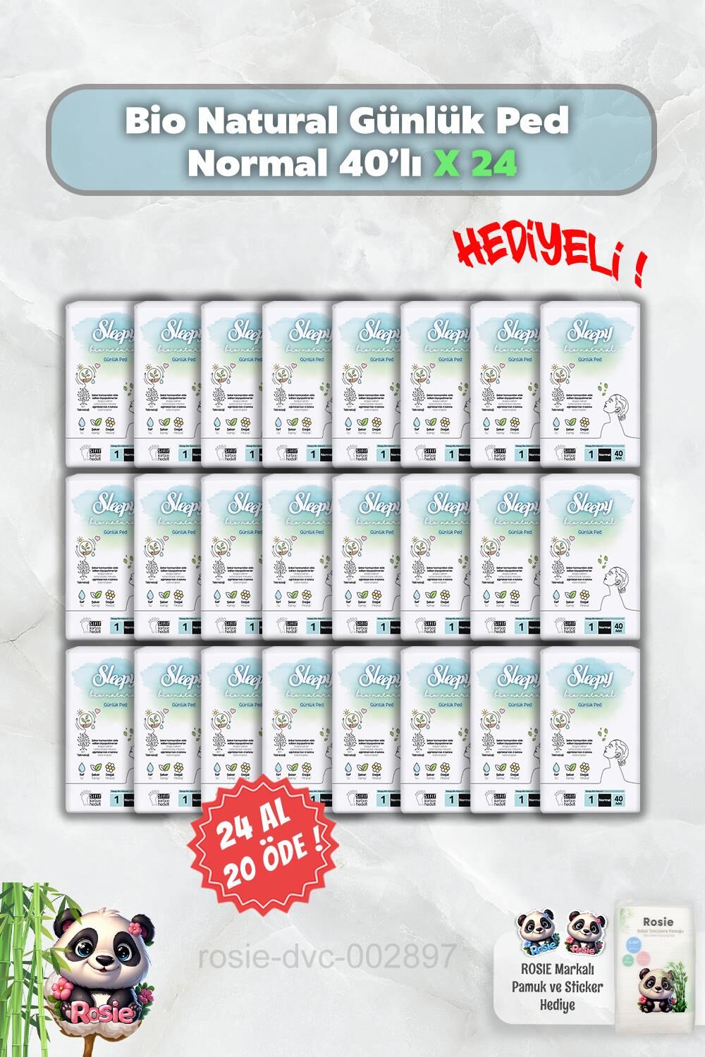 24 AL 20 ÖDE Sleepy Bio Natural Günlük Ped Normal 40'lı ve Rosie