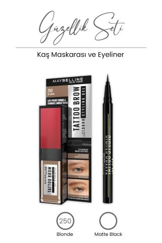 Maybelline New York Tattoo Brow 36H Maskarası 250 Blonde ve Tattoo Liner Eyeliner Matte Black