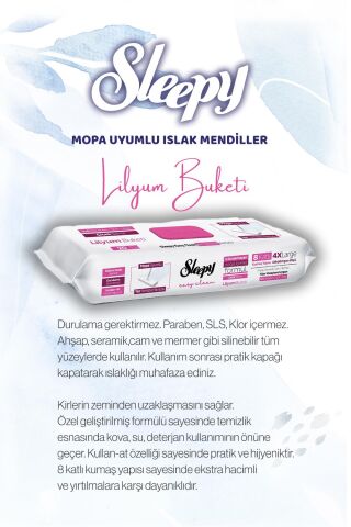 Sleepy Çiçek Serisi 20'li Mopa uyumlu ve Mop Seti, Rosie Hediyeli