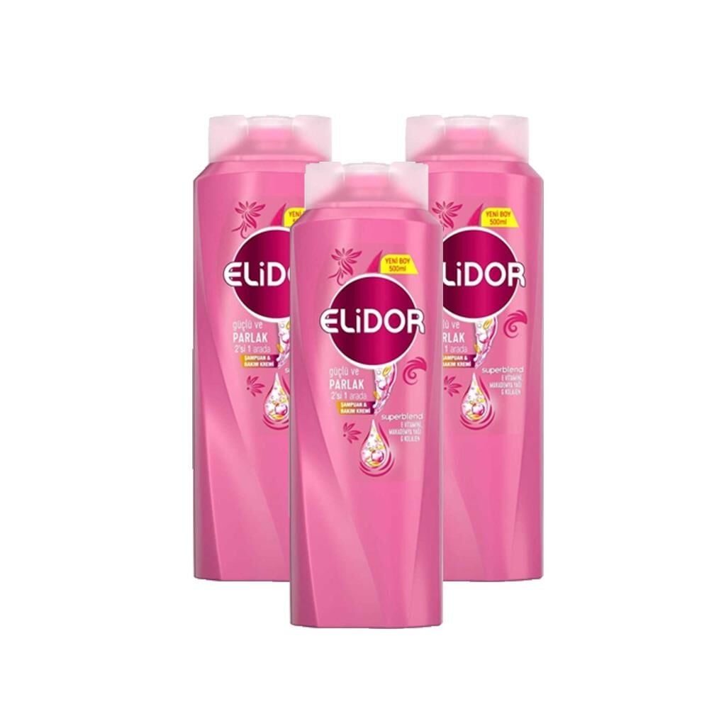 Elidor Superblend 2'si 1 Arada Şampuan ve Saç Bakım Kremi Güçlü ve Parlak x 3