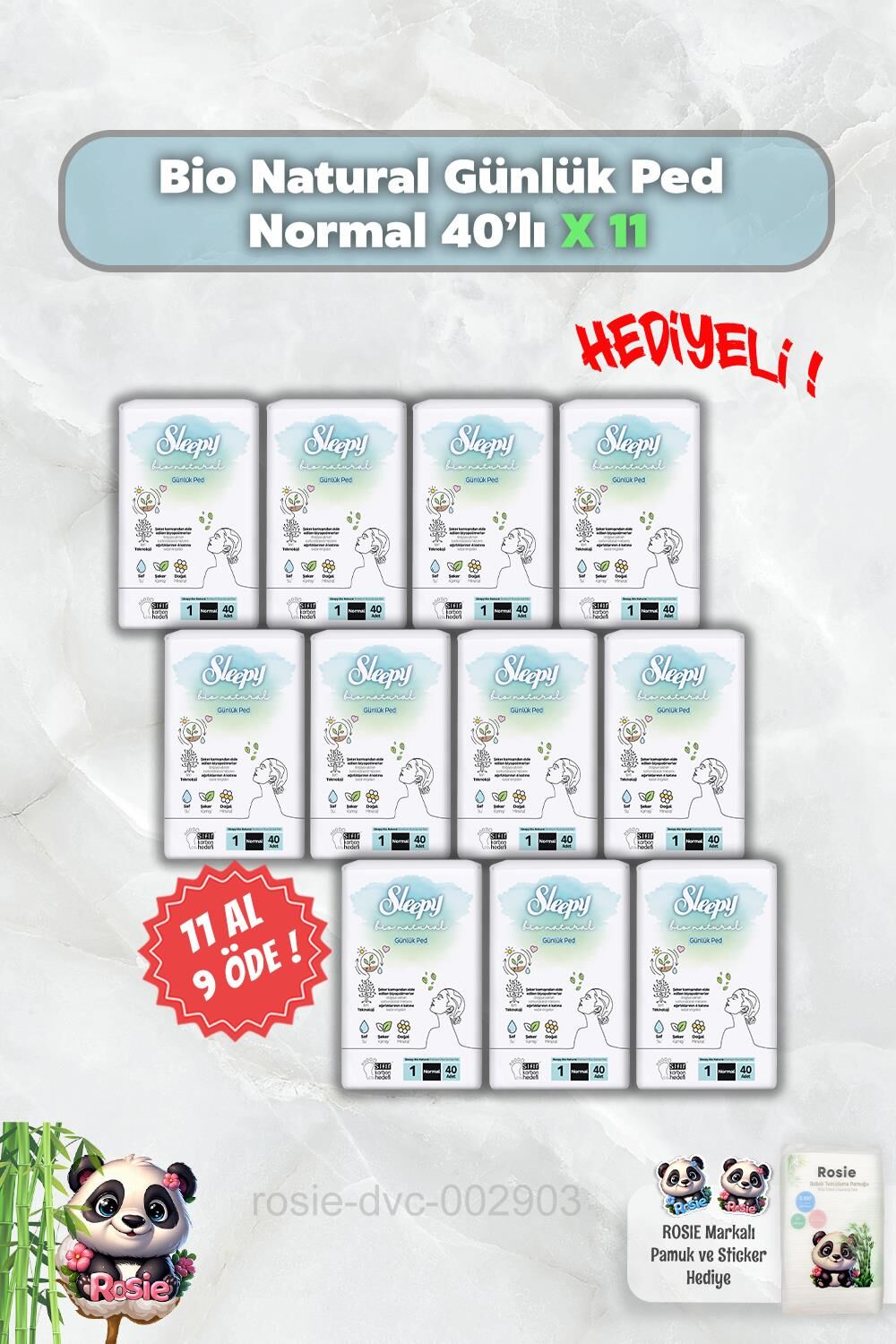 40'lı Sleepy Bio Natural Günlük Ped Normal 11 AL 9 ÖDE ve Rosie