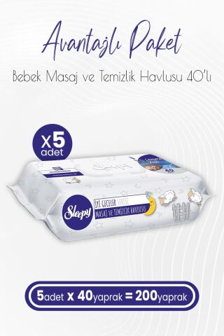 Sleepy Lavanta Yağlı Masaj ve Temizlik Havlusu 40 Yaprak x 5 (200 Yaprak)