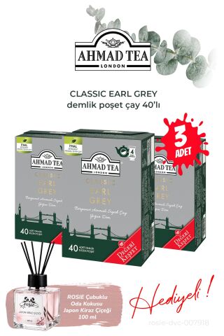 3 Paket 40'lı Klasik Earl Grey Demlik Poşet Çay 80 g ve Oda Kokusu