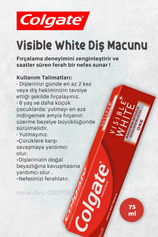 Colgate Visible White Diş Macunu 75 ml,  FoamSoft Diş Fırçası, Diş Macunu Aparatı ve ROSIE