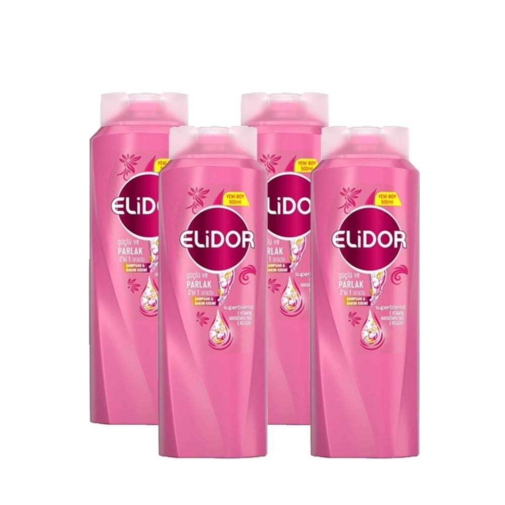 Elidor Superblend 2'si 1 Arada Şampuan ve Saç Bakım Kremi Güçlü ve Parlak x 4
