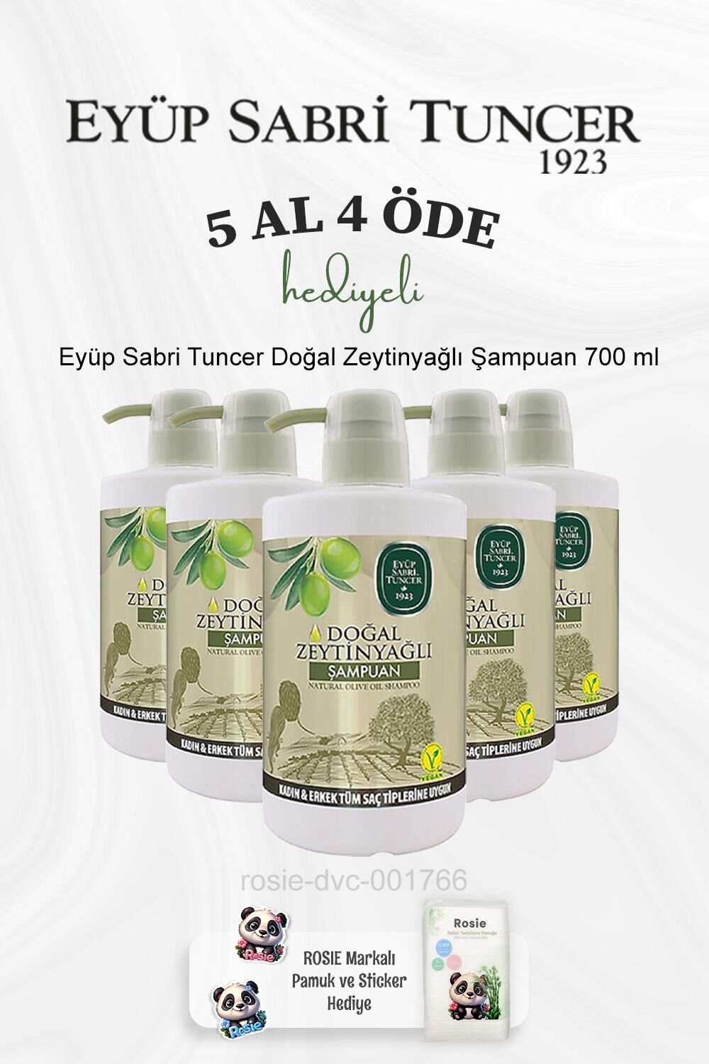 Eyüp Sabri Tuncer Doğal Zeytinyağlı Şampuan 700 ml 5 Al 4 Öde ve Rosie Pamuk