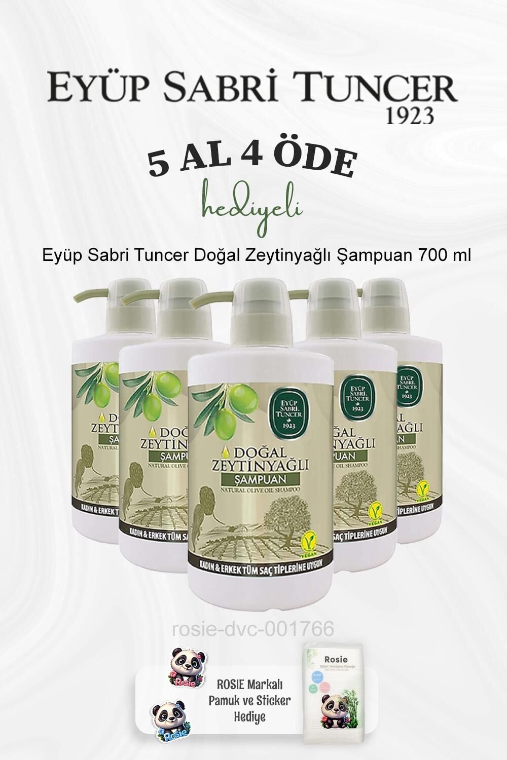 Eyüp Sabri Tuncer Doğal Zeytinyağlı Şampuan 700 ml 5 Al 4 Öde ve Rosie Pamuk