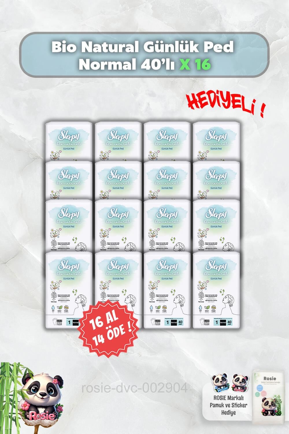 Sleepy Bio Natural 16 AL 14 ÖDE Günlük Ped Normal 40'lı ve Rosie