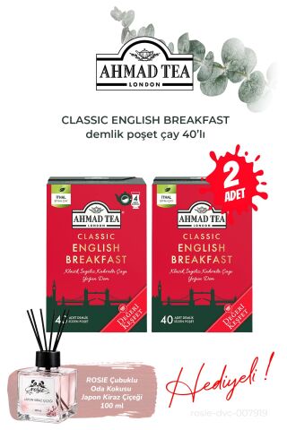 2 paket Klasik English Breakfast 40'lı Demlik Poşet Çay 80 g ve Oda Kokusu