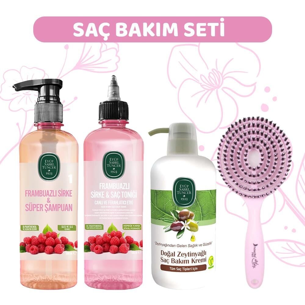 Eyüp Sabri Tuncer Frambuazlı Şampuan, Sirke, Saç Kremi ve Saç Fırçası