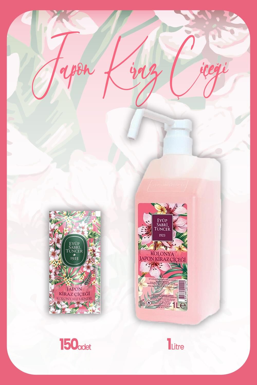 Eyüp Sabri Tuncer Japon Kiraz Çiçeği Kolonyalı Mendil 150 Adet ve Kolonya 1 lt