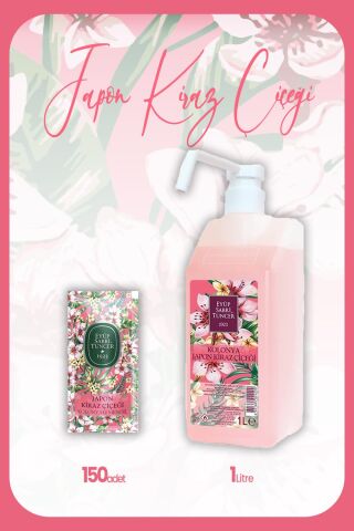 Eyüp Sabri Tuncer Japon Kiraz Çiçeği Kolonyalı Mendil 150 Adet ve Kolonya 1 lt