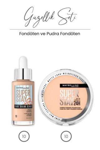 Maybelline Super Stay 24H Skin Tint Fondöten 30 ml - 10 ve Hibrit Pudra-Fondöten 10