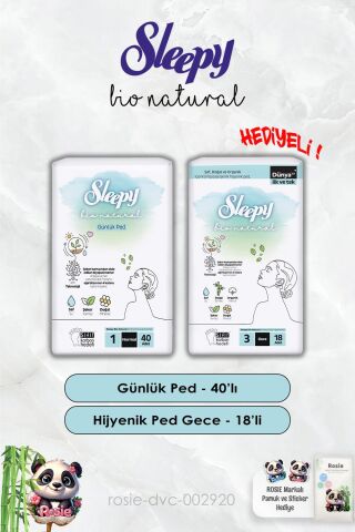 Sleepy Hijyenik Ped Gece 18'li ve Günlük Normal 40'lı Bio Natural ve Rosie