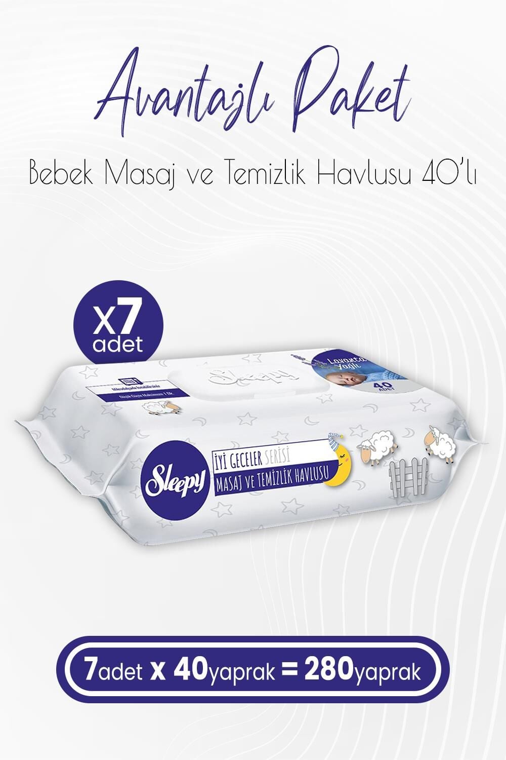 Sleepy Lavanta Yağlı Masaj ve Temizlik Havlusu 40 Yaprak x 7 (280 Yaprak)