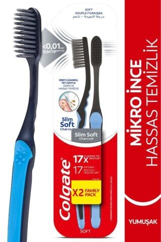 Colgate Mikro İnce Charcoal Hassas Temizlik Yumuşak 2'li Diş Fırçası