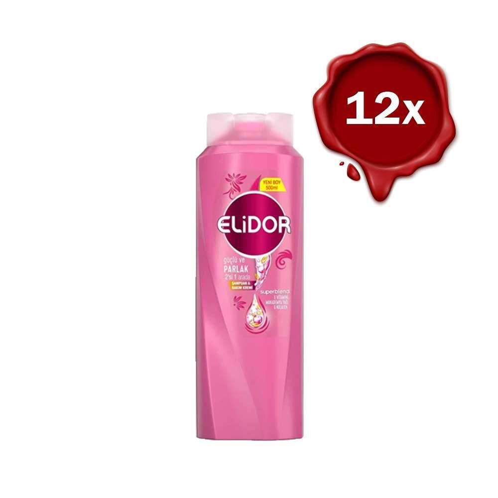 Elidor Superblend 2'si 1 Arada Şampuan ve Saç Bakım Kremi Güçlü ve Parlak x 12
