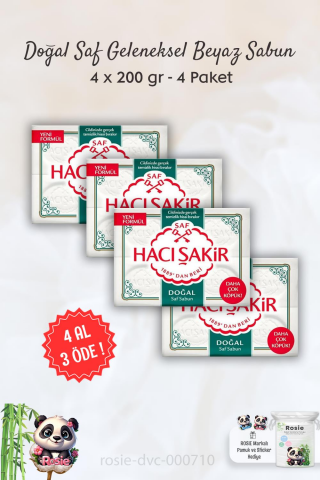4 AL 3 ÖDE Hacı Şakir Doğal Saf Geleneksel Beyaz Sabun 4 x 200 gr ve ROSIE