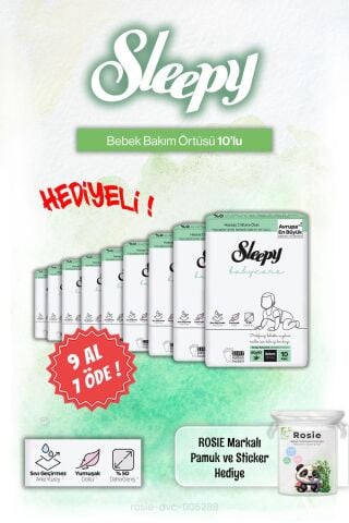 9 AL 8 ÖDE Sleepy 10'lu Babycare Bebek Bakım Örtüsü ve Rosie Pamuk Hediye