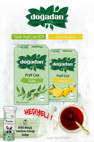 Doğadan Yeşil Çay Sade ve Limonlu Poşet Çay ve Rosie Hediyeli