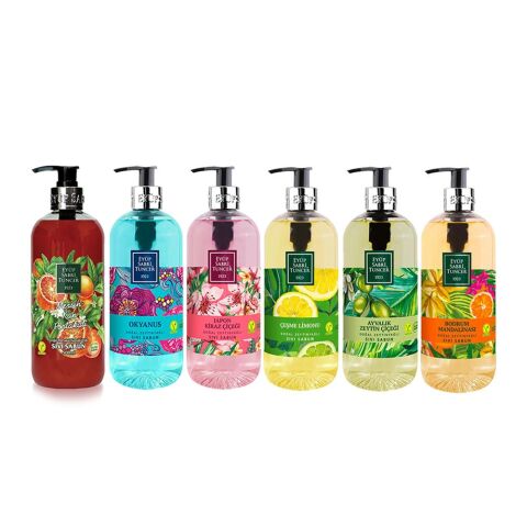 Eyüp Sabri Tuncer Sıvı Sabun Seti Ayvalık Zeytin Çiçeği, Çeşme Limonu, Japon Kiraz Çiçeği, Okyanus, Bodrum Mandalinası, Mersin Kan Portakalı 500 ML