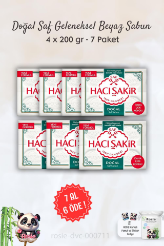 7 AL 6 ÖDE Hacı Şakir Doğal Saf Geleneksel Beyaz Sabun 4 x 200 gr ve ROSIE