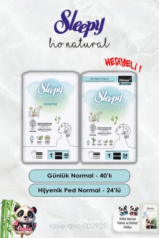 Günlük Ped Normal 40'lı ve Hijyenik Ped Normal 24'lü Bio Natural Sleepy ve Rosie