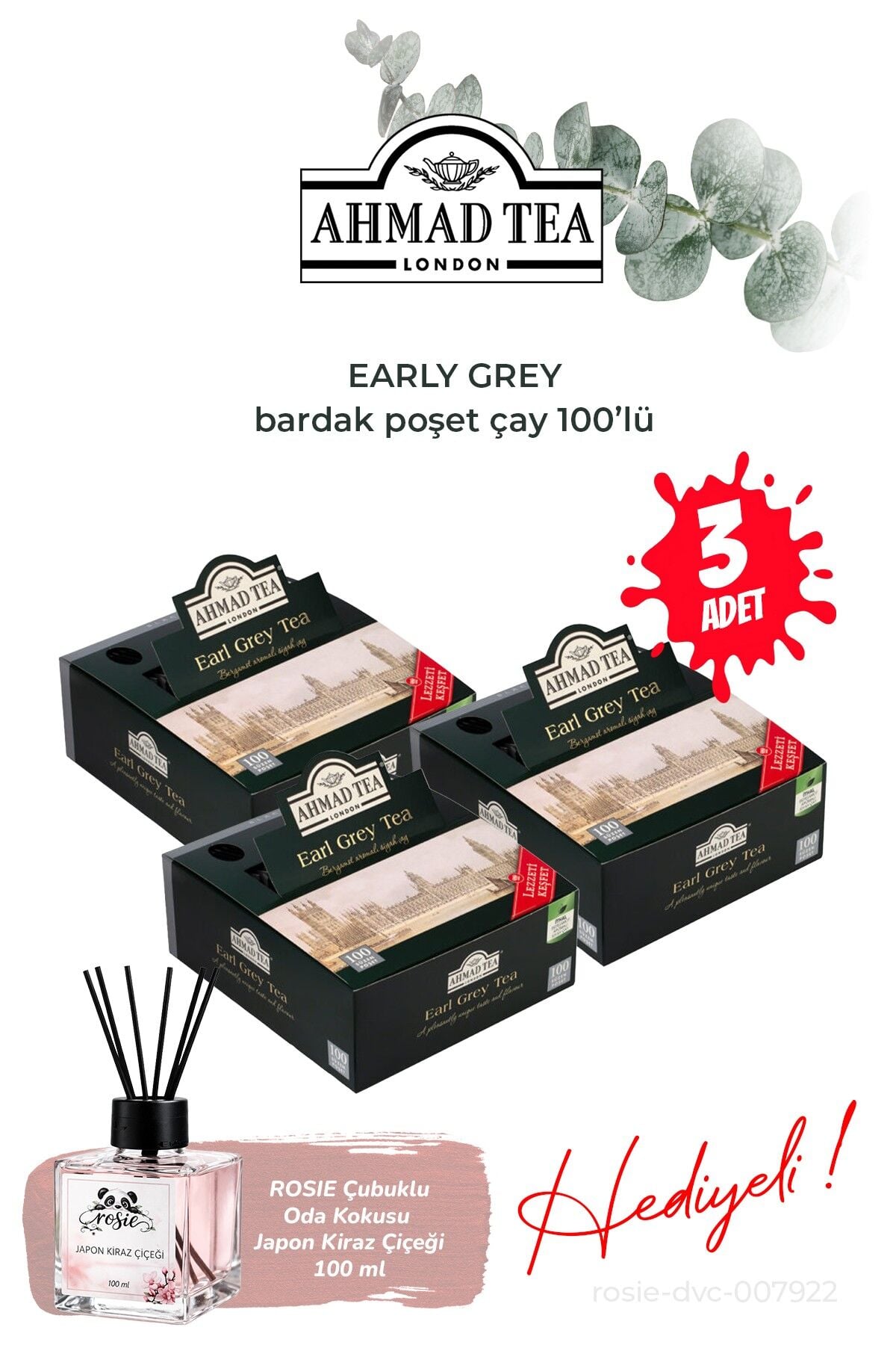 Earl Grey 100’lü 200 G 3 paket Bardak Poşet Çay ve Oda Kokusu