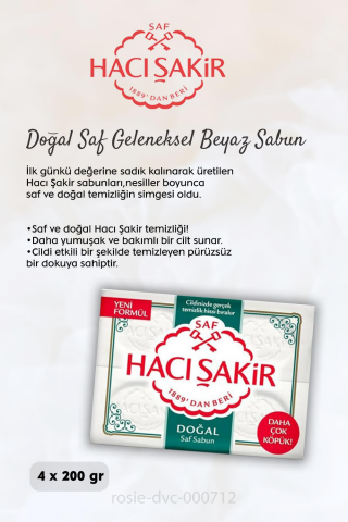 11 AL 10 ÖDE Hacı Şakir Doğal Saf Geleneksel Beyaz Sabun 4 x 200 gr ve ROSIE