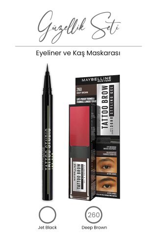 Maybelline Tattoo Liner Ink Pen Eyeliner - Jet Black ve Tattoo Brow 36H Kaş Maskarası 260