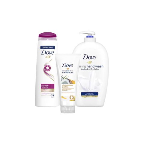 Dove Saç Bakım Şampuanı Uzun Saç Terapisi, Saç Kremi Hindistan Cevizi ve Sıvı Sabun Caring Hand
