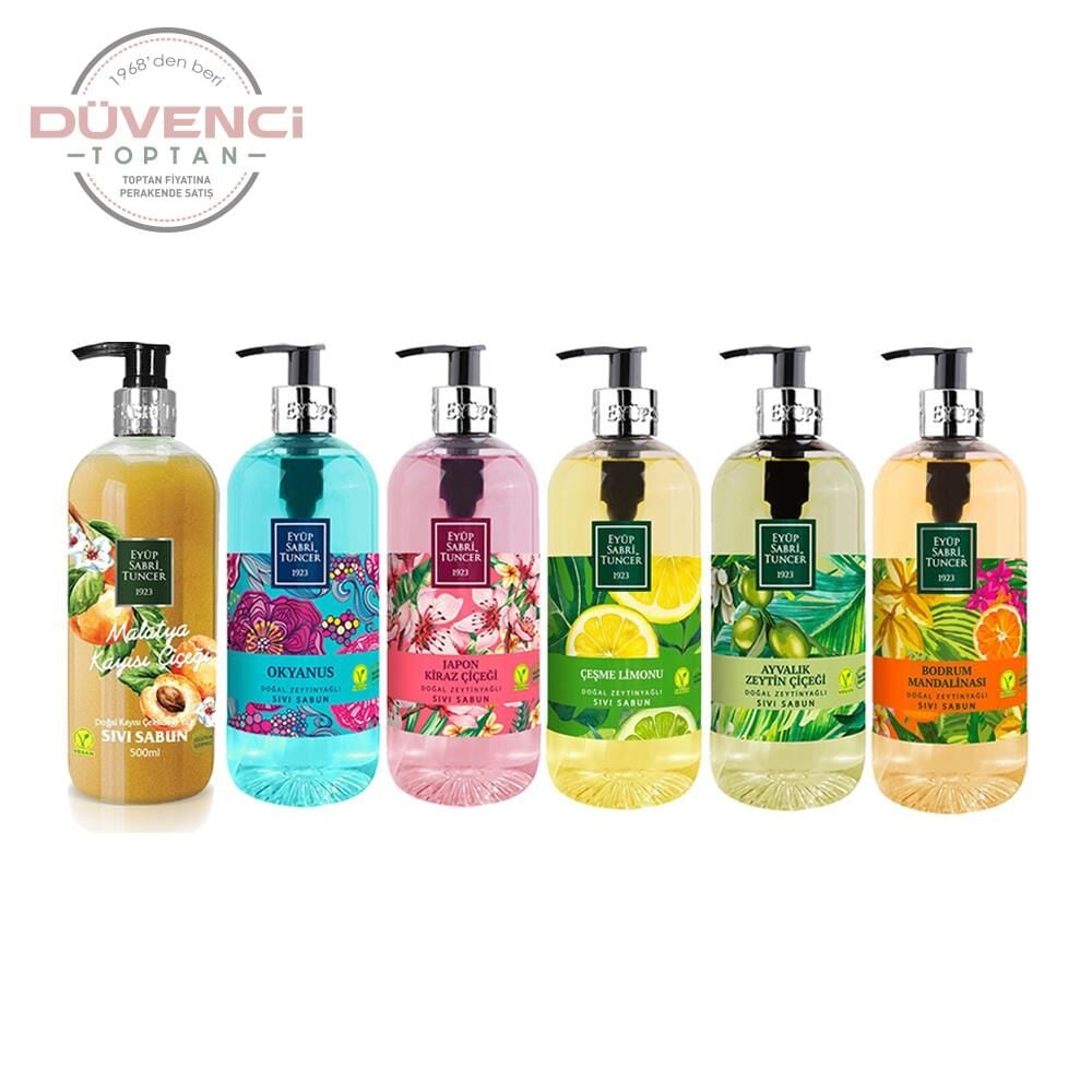 Eyüp Sabri Tuncer Sıvı Sabun Seti Ayvalık Zeytin Çiçeği, Çeşme Limonu, Japon Kiraz Çiçeği, Okyanus, Bodrum Mandalinası, Malatya Kayısı Çiçeği 500 ML