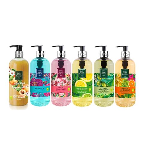 Eyüp Sabri Tuncer Sıvı Sabun Seti Ayvalık Zeytin Çiçeği, Çeşme Limonu, Japon Kiraz Çiçeği, Okyanus, Bodrum Mandalinası, Malatya Kayısı Çiçeği 500 ML