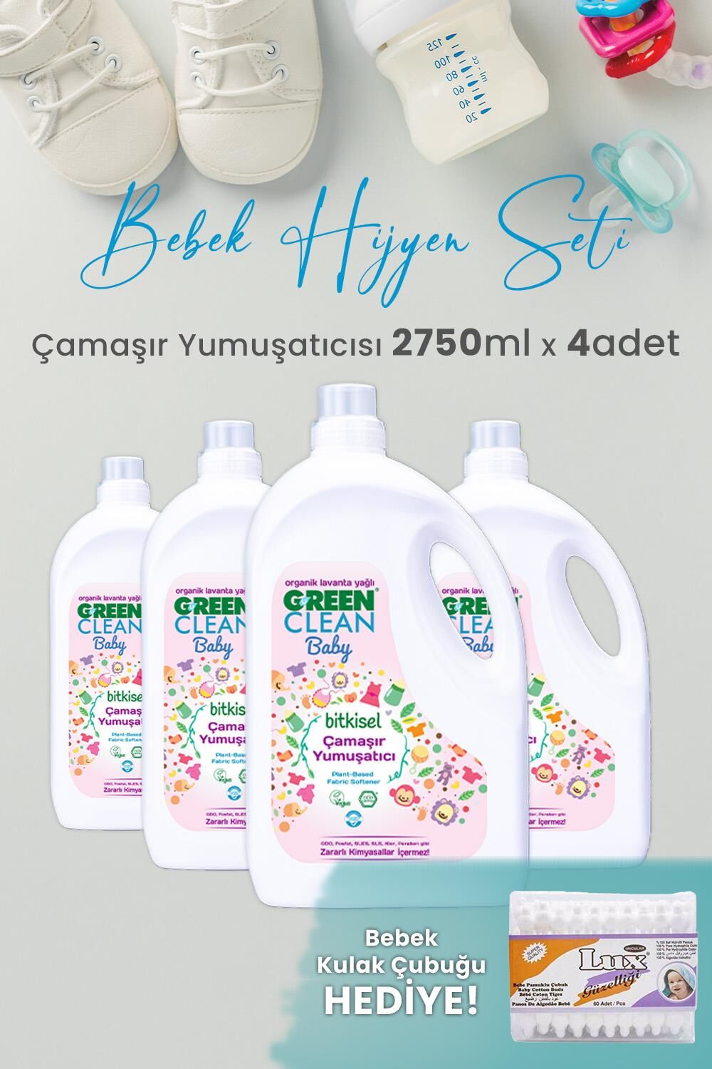 Green Clean Baby Çamaşır Yumuşatıcısı 2750 ml Yıkama x 4 Adet ve Hediyeli