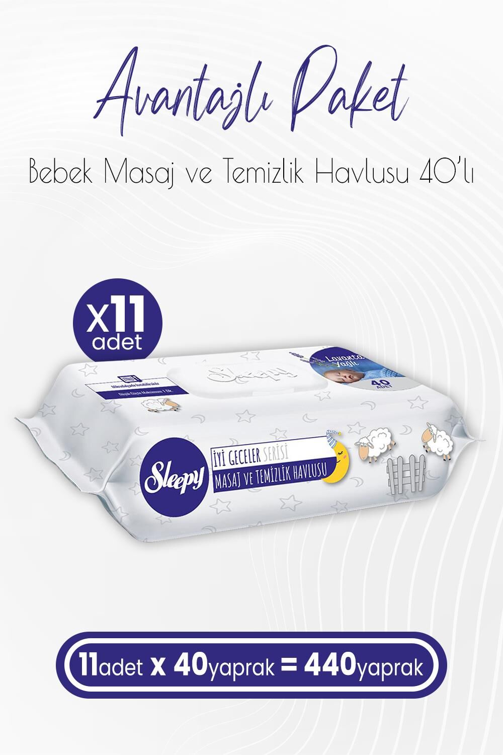 Sleepy Lavanta Yağlı Masaj ve Temizlik Havlusu 40 Yaprak x 11 (440 Yaprak)