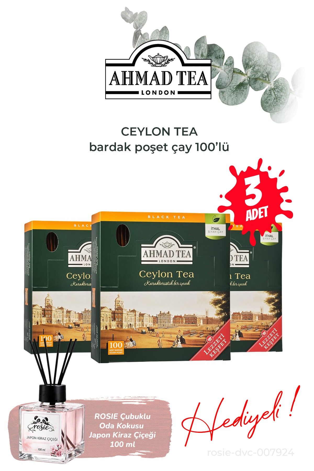 Ceylon Tea 100’lü 200 G 3 paket Bardak Poşet Çay ve Oda Kokusu