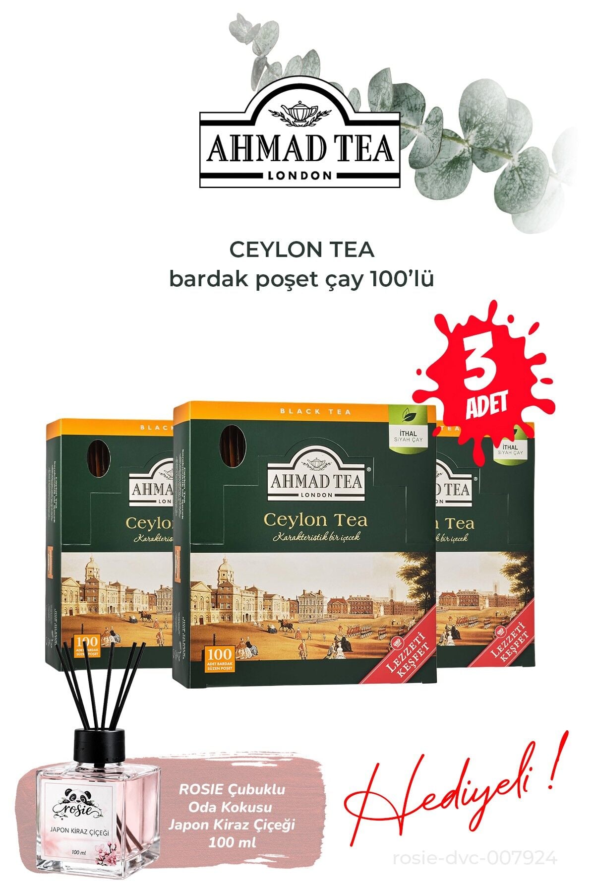 Ceylon Tea 100’lü 200 G 3 paket Bardak Poşet Çay ve Oda Kokusu