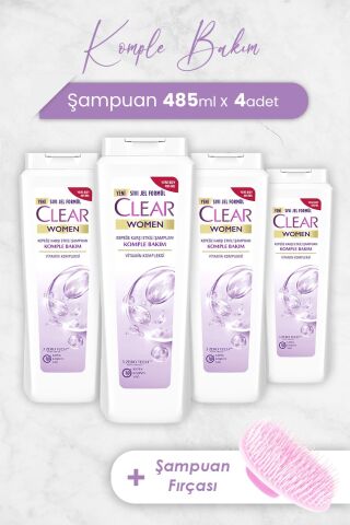 Clear Women Komple Bakım Şampuan 485 ml x 4 Adet ve Şampuan Fırçası