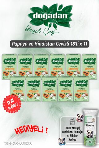 Doğadan Yeşil Çay 11 AL 9 ÖDE Papaya Hindistan Cevizli 18'li ve Rosie Pamuk