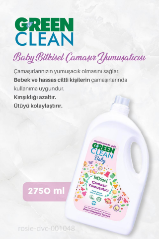 Green Clean Baby  Çamaşır Deterjanı 2.75 kg, Çamaşır Yumuşatıcısı 2.75 kg, Leke Çıkarıcı 2.75 kg ve ROSIE