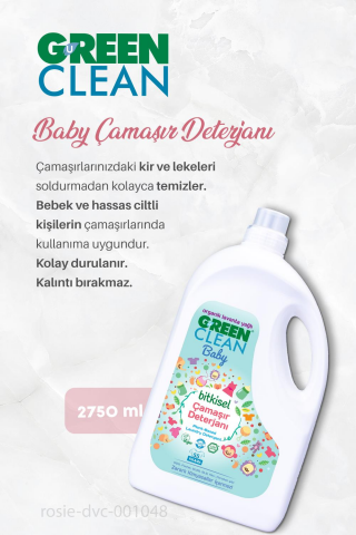 Green Clean Baby  Çamaşır Deterjanı 2.75 kg, Çamaşır Yumuşatıcısı 2.75 kg, Leke Çıkarıcı 2.75 kg ve ROSIE