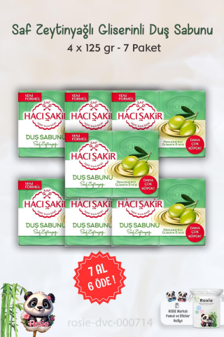 7 AL 6 ÖDE Hacı Şakir Saf Zeytinyağlı Gliserinli Duş Sabunu 4 x 125 gr ve ROSIE