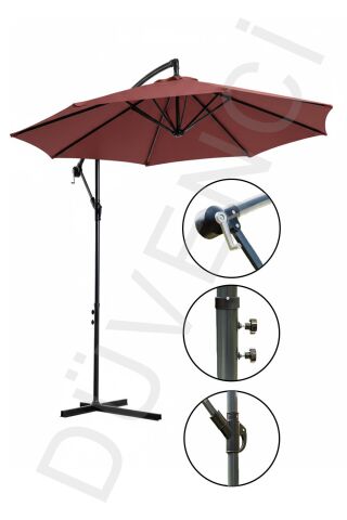 Bordo, Makaralı Bahçe Şemsiyesi 300cm, 8 telli
