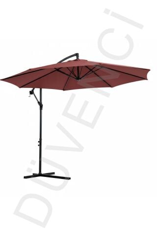 Bordo, Makaralı Bahçe Şemsiyesi 300cm, 8 telli