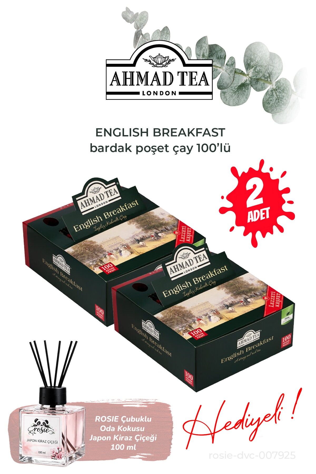 2 paket English Breakfast Bardak Poşet Çay 100’lü 200 G ve Oda Kokusu
