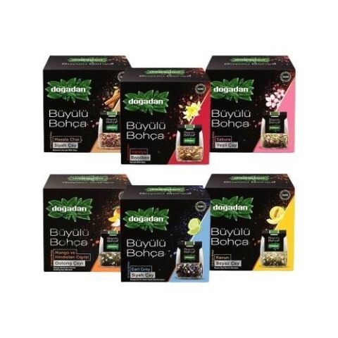 Doğadan Büyülü Bohça Poşet Çay Oolong, Rooibos, Sakura, Earl Grey, Kavun ve Masala Chai (6 Adet)