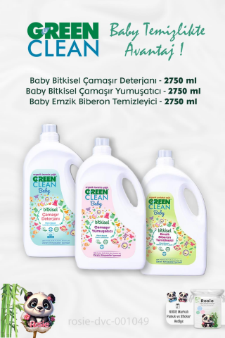 Green Clean Bitkisel Çamaşır Deterjanı, Çamaşır Yumuşatıcısı, Emzik Temizleyici 2.75 kg ve ROSIE