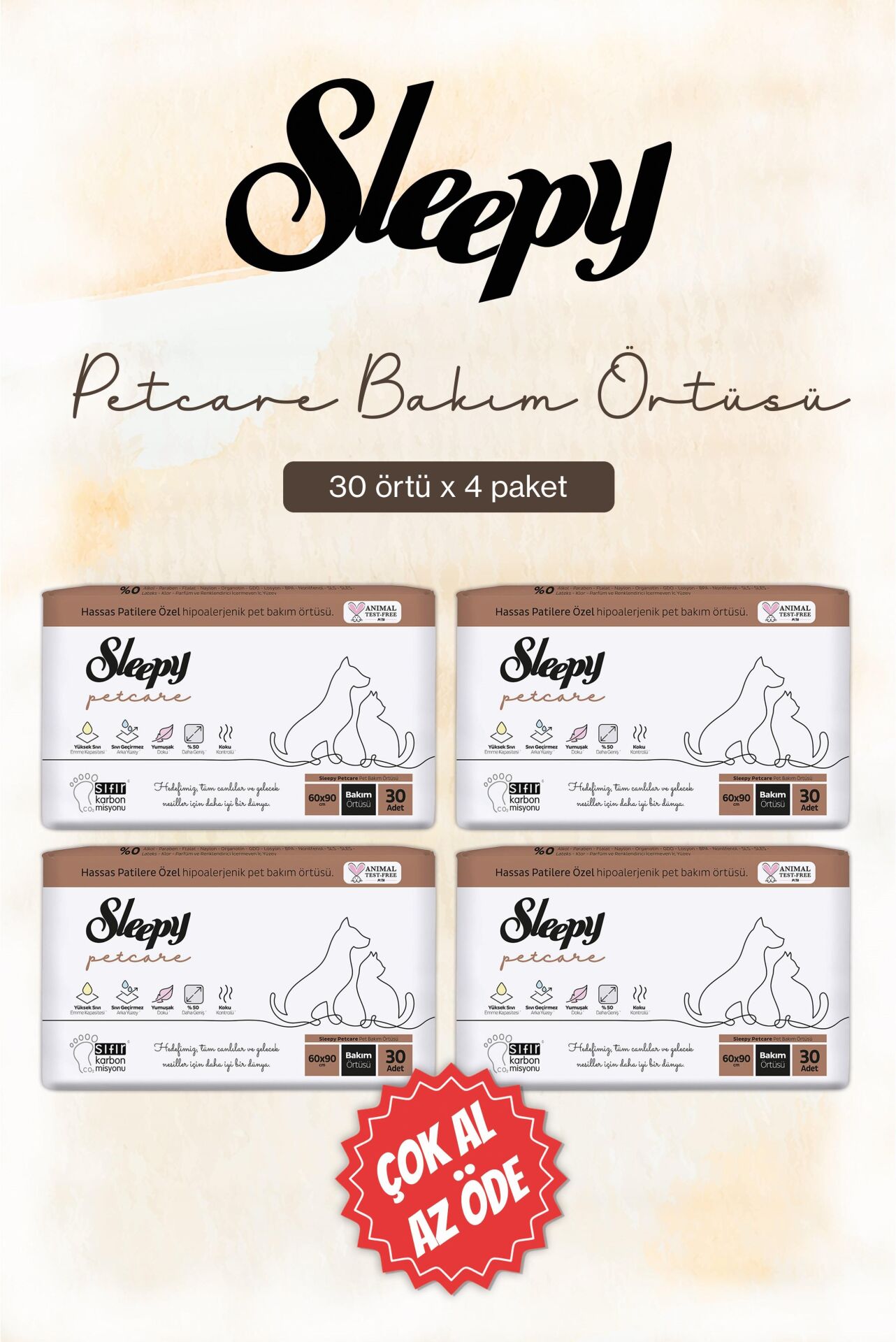 Sleepy Petcare Evcil Hayvan Bakım Örtüsü 30'lu x 4 paket