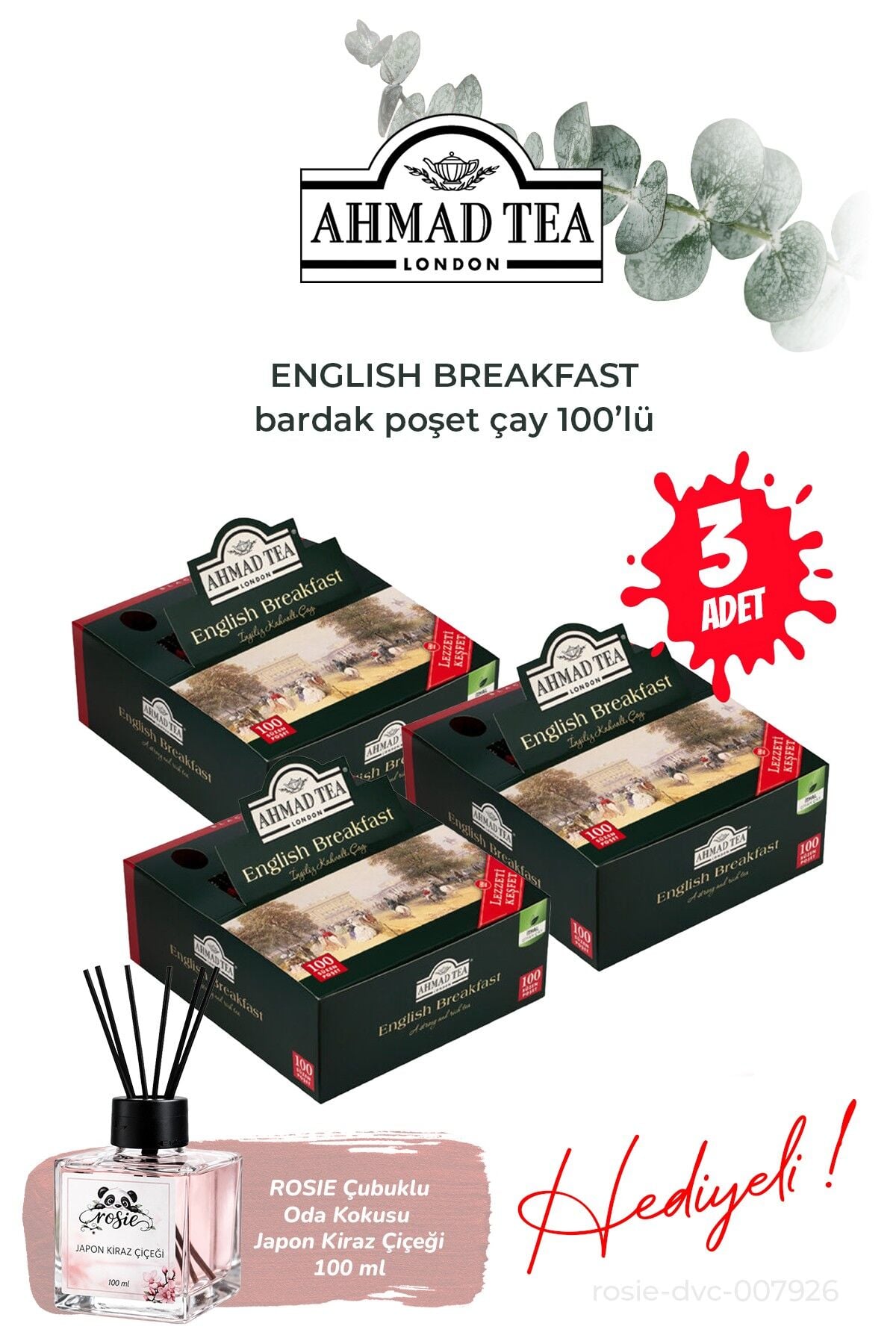 English Breakfast 100’lü 200 G 3 paket Bardak Poşet Çay ve Oda Kokusu